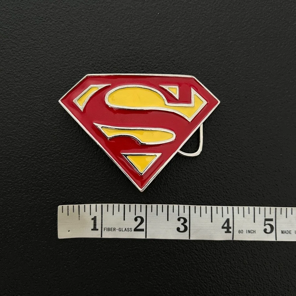 Superman‎ Logo Plate Belt Buckle Red Yellow Enamel Silver Superhero Loop and Peg